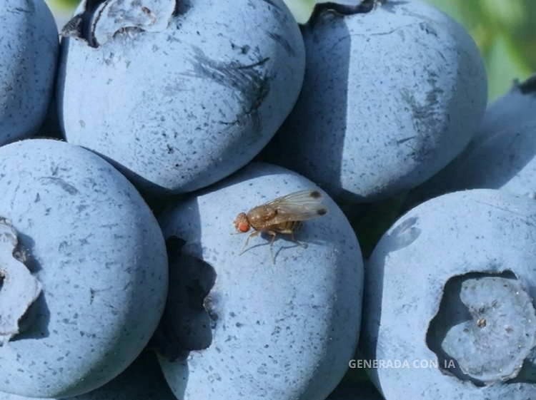 Imagen IA Drosophila suzukii sobre arándano